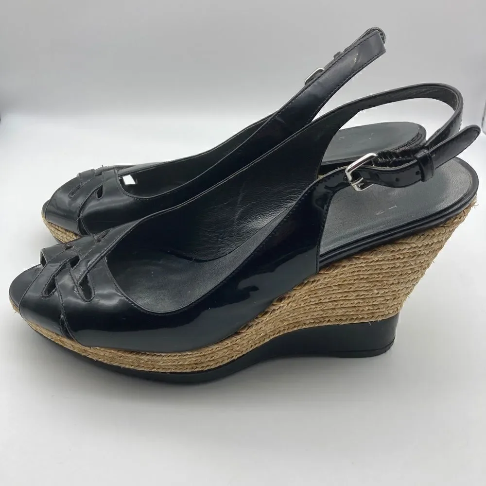 Stuart Weitzman Black Patent  Leather Wedge Platform Sandals Size 9,5